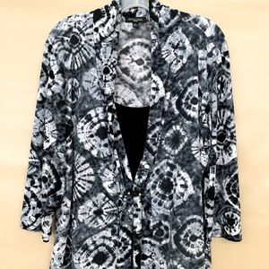Notations womens 2X black/gray/white tie dye stretch faux 2-pc. shell/jacket
